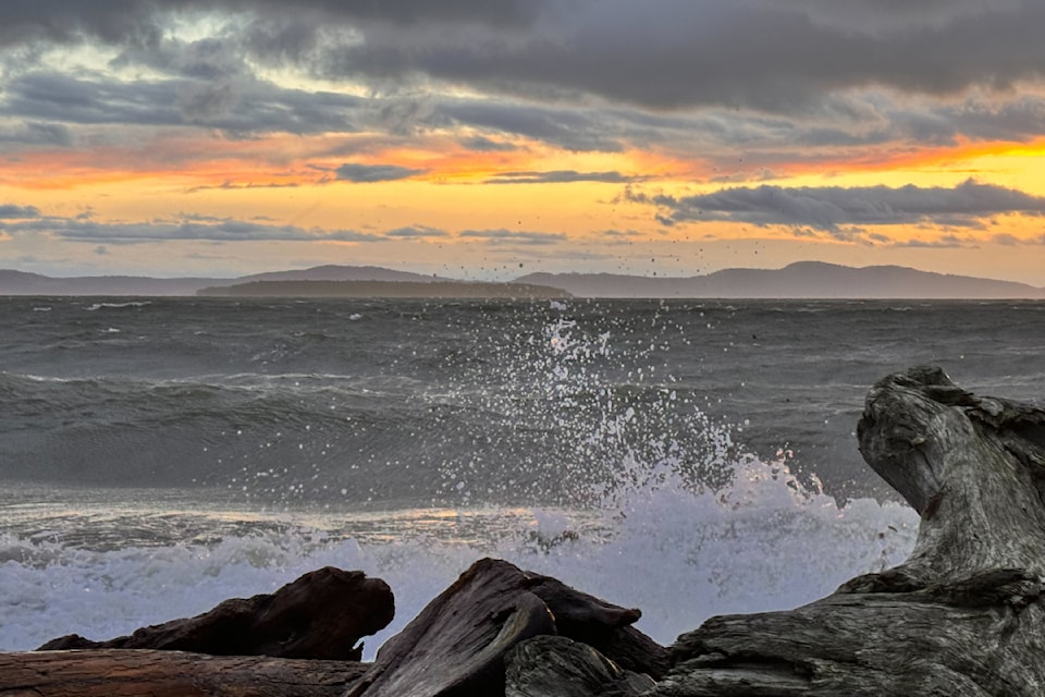 Large waves lap the shores as a significant fall wind storm slowly abates at Island View Beach in Central Saanich the morning of Nov. 20