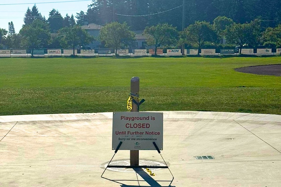 A temporary closure sign has been placed at the splash pad.