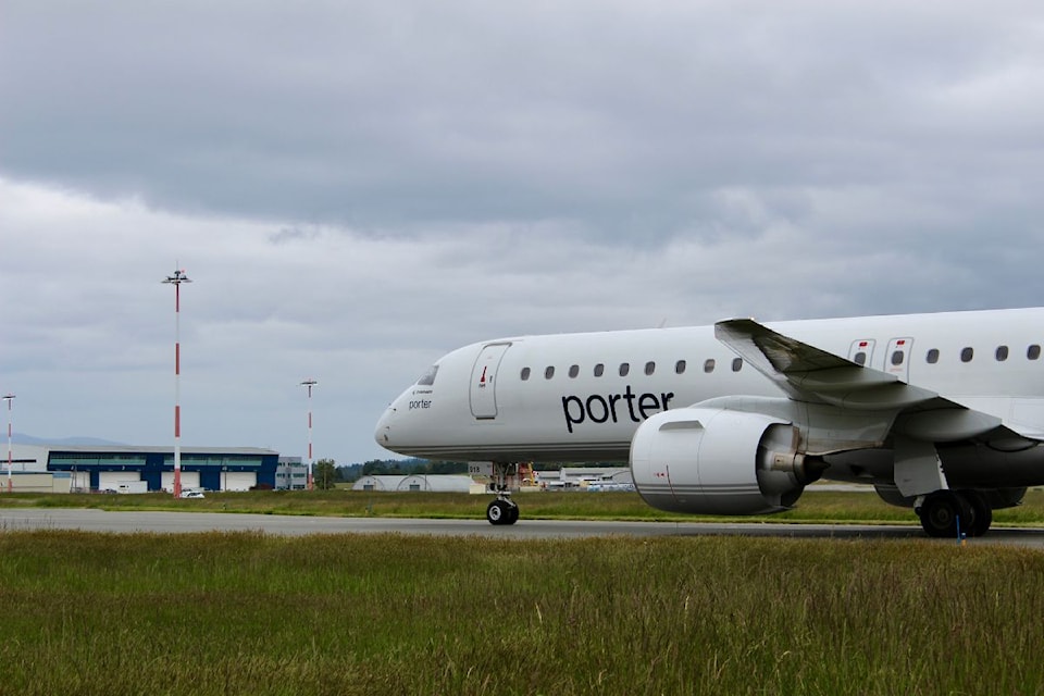 Porter Airlines’ 132-seat Embraer E195-E2 aircraft arrived at YYJ Thursday morning, ahead of schedule.