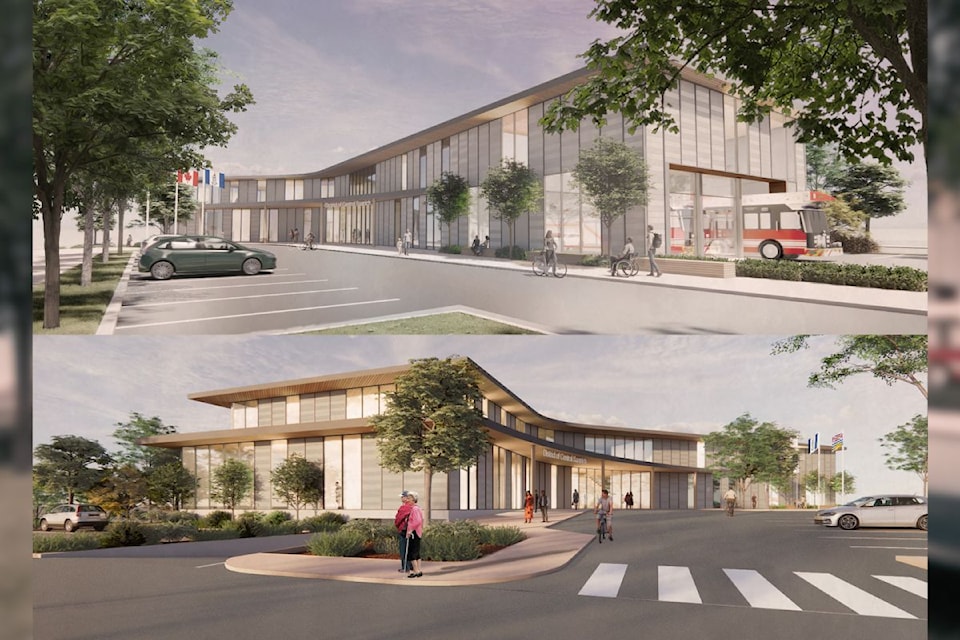 Design concepts for Mt. Newton Cross Road municipal facilities with a 3-storey option.