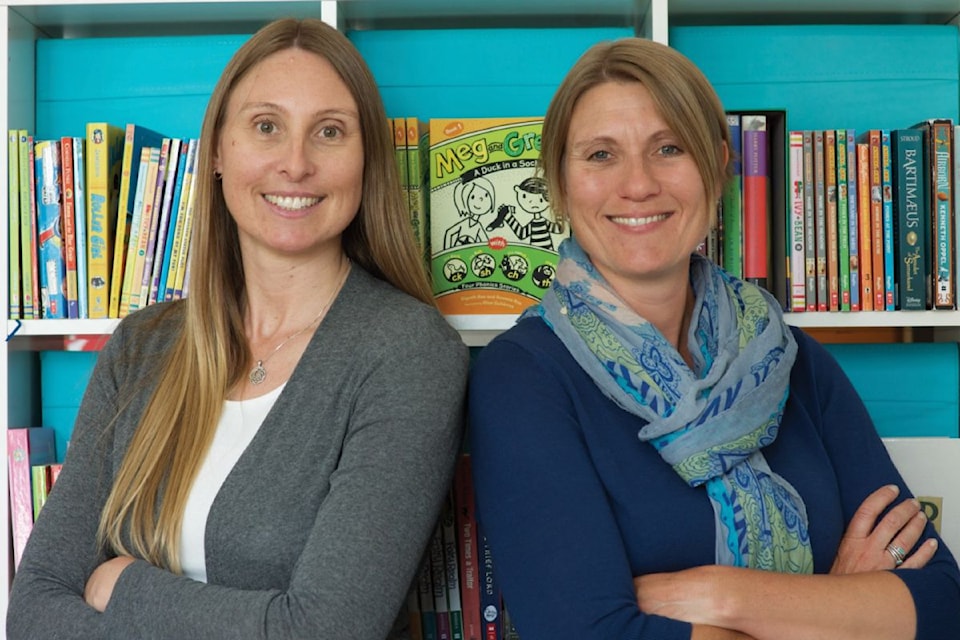 From left, Rowena Rae with sister Elspeth, co-authors of Meg and Greg decodable book series.