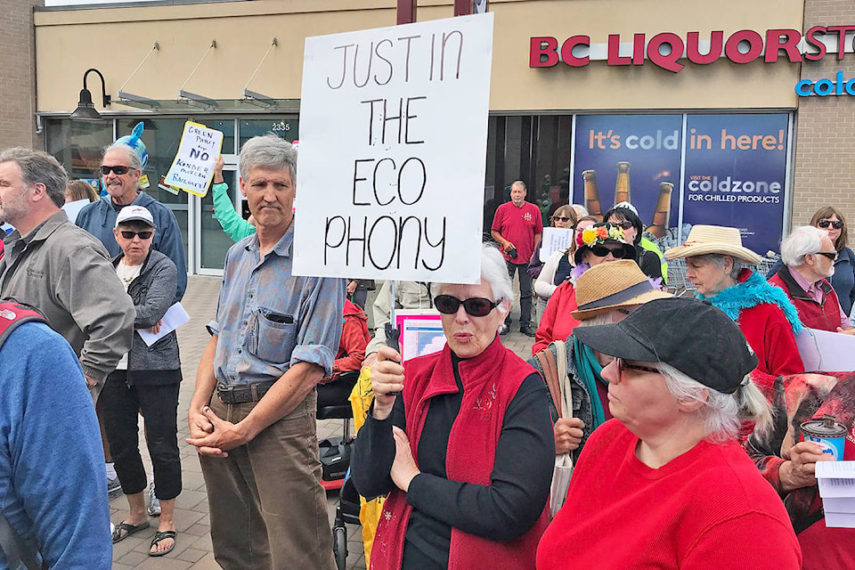 Anti-pipeline project protesters took to Sidney’s main street Monday morning. (Steven Heywood/News Staff)