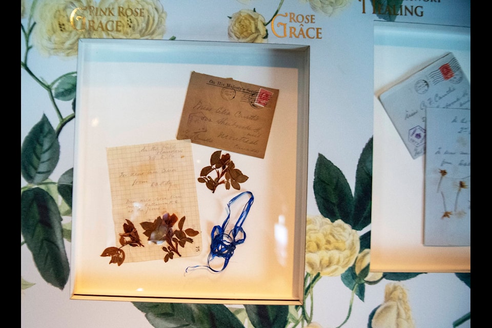 Dried flowers picked by Canadian soldier Lieutenant-Colonel George Stephen Cantlie from the fields and gardens of war-torn Europe, are seen in an exhibition at the Chateau Ramezay Historic Site and Museum Wednesday, October 30, 2019 in Montreal. Two years ago when Heather Campbell was sorting through a box of books she came upon a Bible from her grandmother. Tucked within its pages was a nearly century-old envelope carrying a yellowing letter and a poppy from Flanders Field sent from the First World War. THE CANADIAN PRESS/Ryan Remiorz