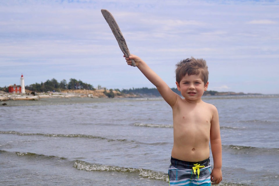 Four-year-old Wesley Guyatt from Langford poses by the ocean at Esquimalt Lagoon. (Aaron Guillen/News Staff)