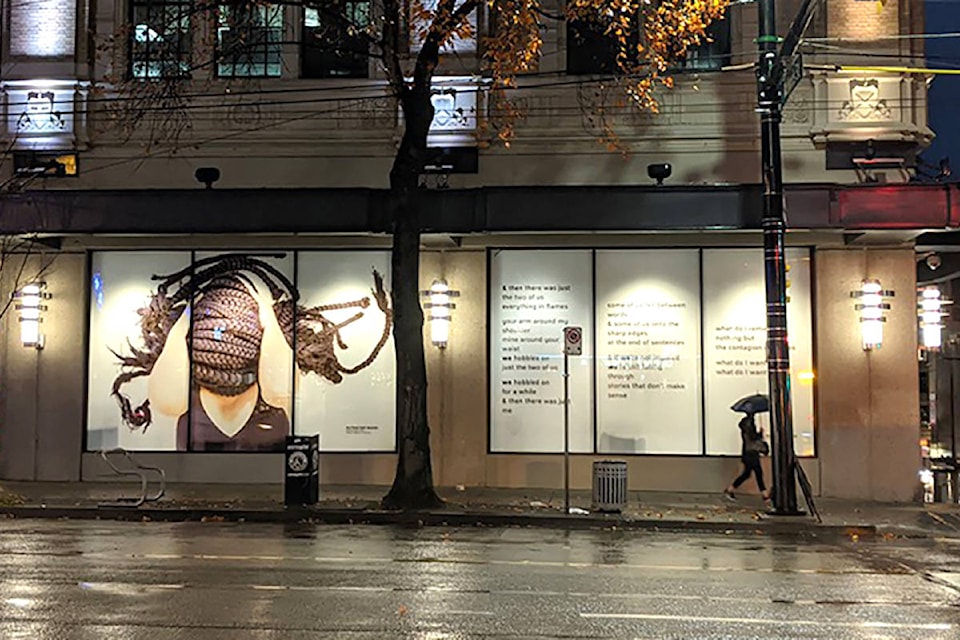 Atwork “un/settled” by poet Okot Bitek and photographer, SFU lecturer Chantal Gibson can be seen at West Hastings and Richards streets in downtown Vancouver. (SFU)