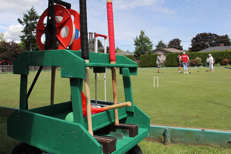 Croquet carts crafted by club member John Doman at the Oak Bay Lawn Bowling Club. (Christine van Reeuwyk/News Staff)