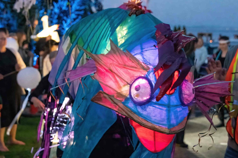 The 2022 Salish Sea Lantern Festival climaxed Saturday with a procession of lanterns along Sidney’s waterfront with many following an aquatic theme. (Bob Orchard/Submitted)