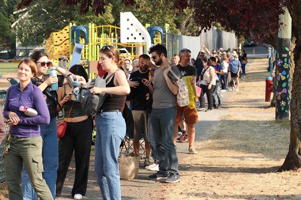 Voters at George Jay Elementary where the line is down the block as of 3 p.m. and has been all day. (Jake Romphf/News Staff)