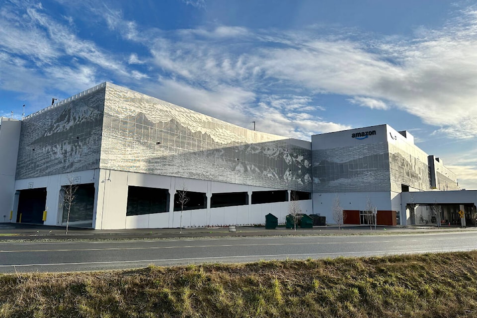 Victoria-born Roderick Quin’s Vancouver-based firm Ombrae Studios has recently finished installing a new, giant art piece at Amazon’s distribution centre at Victoria International Airport. (Justin Samanski-Langille/News Staff)