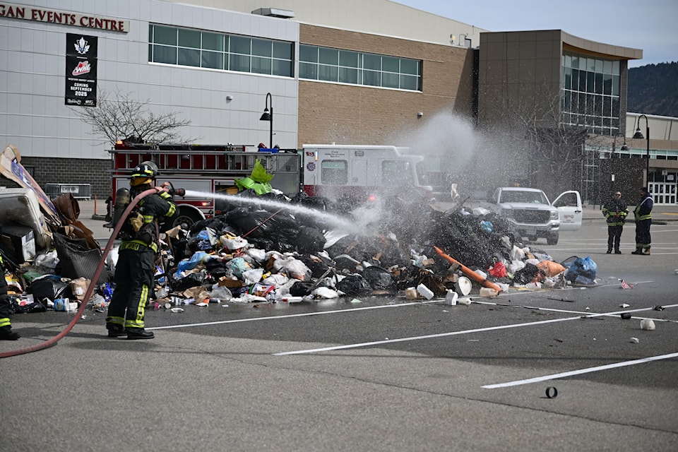 A garbage truck's load catches fire in Penticton on April 14. 