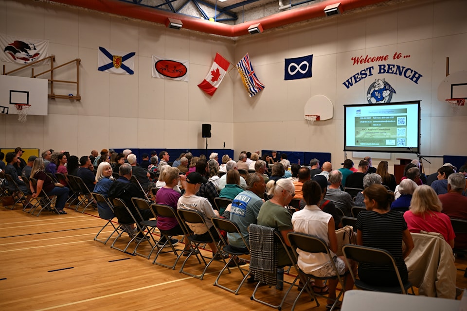 Around 120 people filled the West Bench Elementary gym for a public information meeting on the troubled Sage Mesa water system, and the $33 million in repairs and upgrades it needs in coming years. 