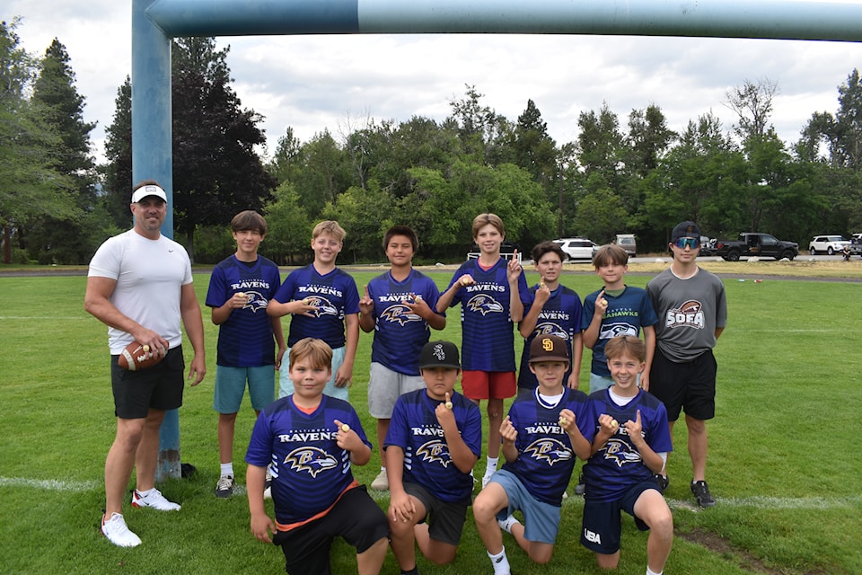 The South Okanagan Football Association presented the SOFA Bowl to the NFL Flag Football champions, the "Ravens" at McNicoll Park on June 25, 2025. The team featured: Bentley Moore, Caleb Petry, Cason Omland, Jaxson Paul, Justin Paul, Kade	Post, Kwintyn Leprette, Lars Goodman, Linden Reichelt, Lux Albinet, Nathan Mackinnon, Connor Hibbard (Jr. coach), Jeanie Omland (assistant coach), Trevor Goodman (head coach)