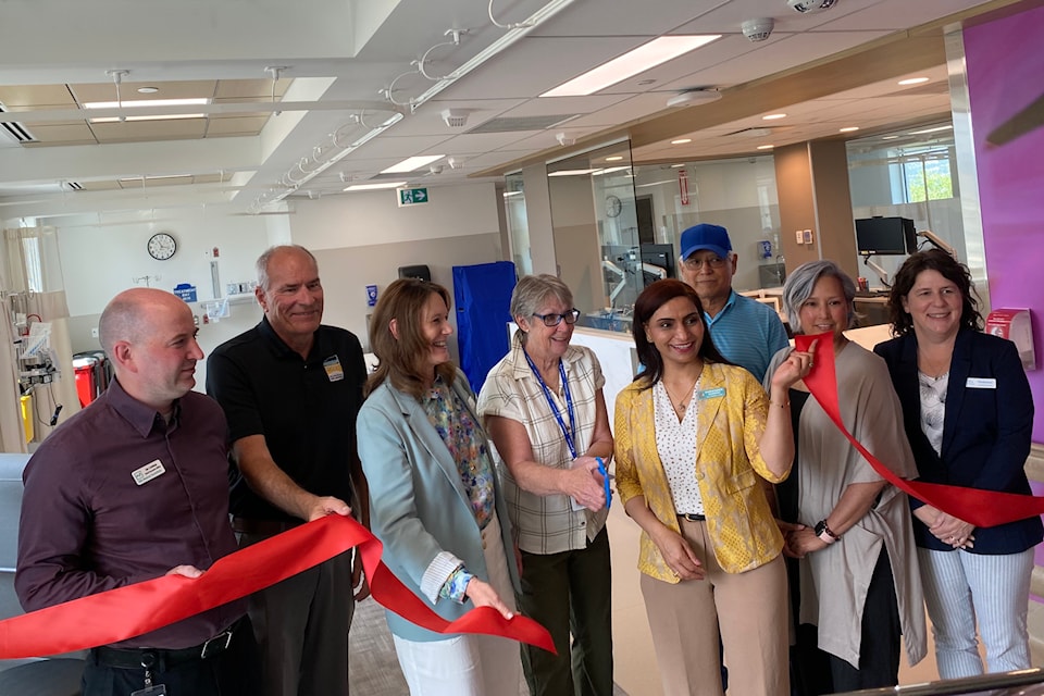 Elected officials from across the Okanagan and Interior Health staff celebrate the opening of an expanded oncology department inside the Penticton Regional Hospital on June 19, 2025.