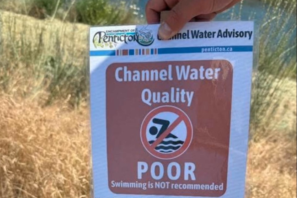 Signs impersonating the City of Penticton are spreading "false information" about local water quality. This sign pictured is from the City of Penticton, the municipality said.