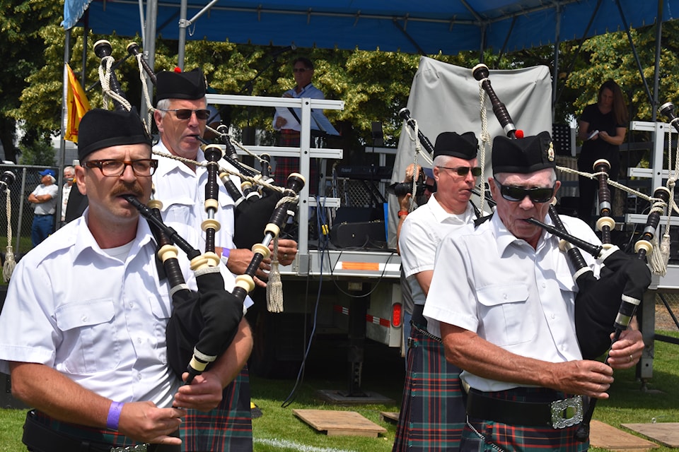 Members of Summerland Pipes & Drums lead an opening ceremony for the 10th annual Penticton Scottish Festival inside King's Park on July 5, 2025.