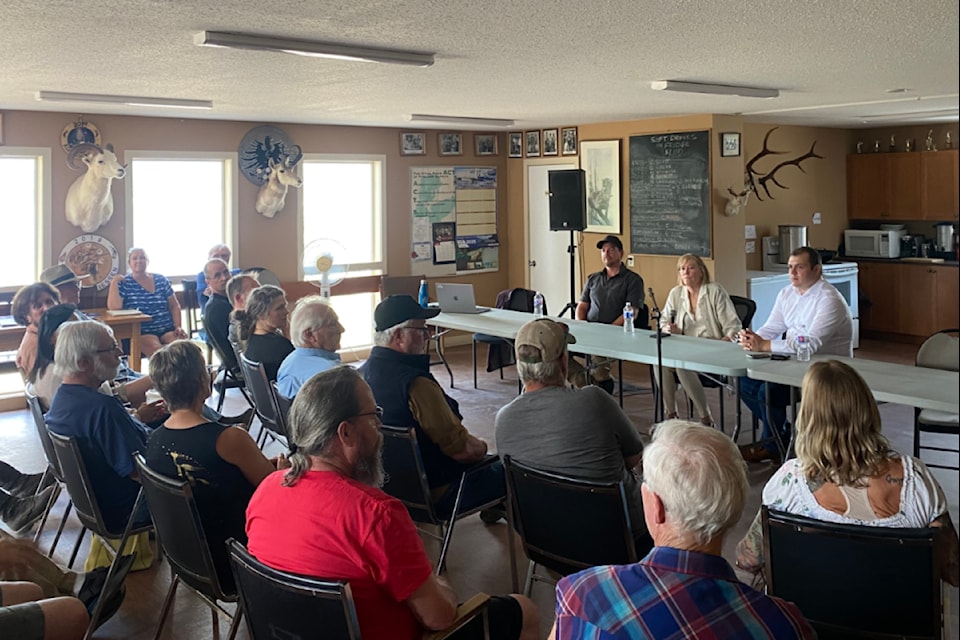 A town hall event attended by around 50 people was held inside the Penticton Shooting Sports Range on Aug. 13, 2025. The club is facing eviction from the federal government after 42 years.