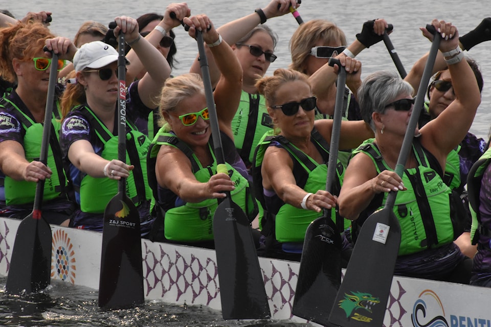 One of the more than 80 teams to hit Skaha Lake on Sept. 6, 2025, for the 24th Penticton Dragon Boat Festival.