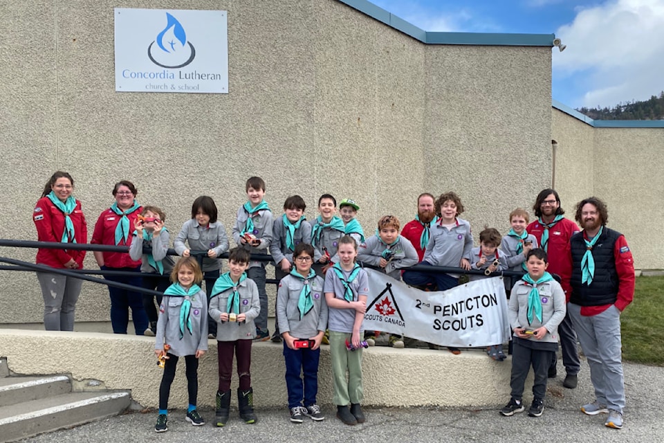 Members of 2nd Penticton Scouts gather after the group's annual Kub Kar Race on Saturday, Feb. 1.