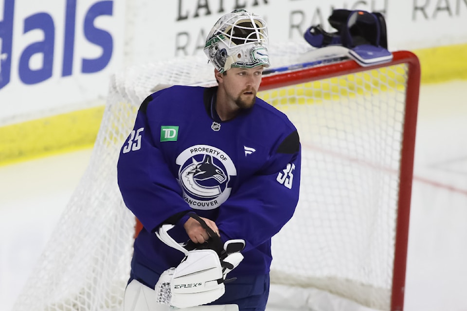 Vancouver netminder Thatcher Demko in Penticton during training camp in September 2024. 