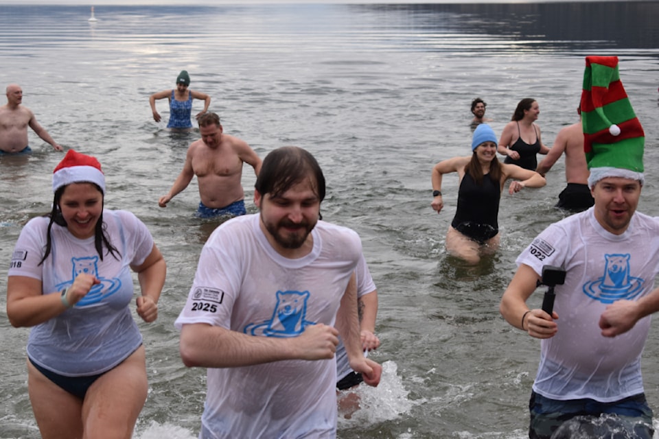 The 39th annual  Kinsmen Club of Summerland Polar Bear Dip welcomed locals for a plunge into Okanagan Lake at Sun-Oka Beach on Jan. 1, 2025.