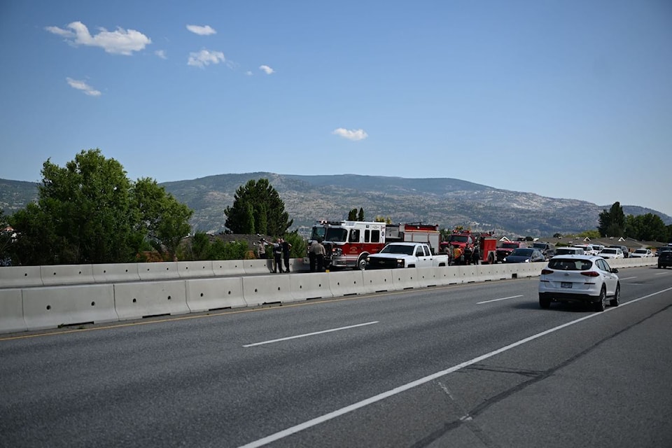 Fire sparks off Highway 97 north of Penticton.