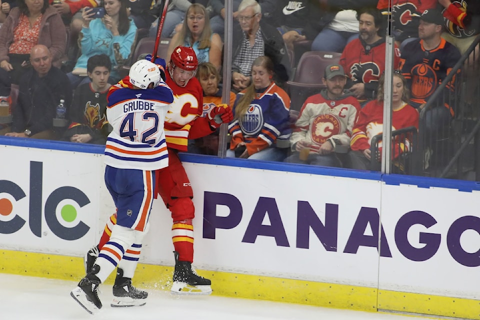 Prospects from the Calgary Flames and Edmonton battle at the South Okanagan Events Centre in Penticton on Saturday, Sept. 14, for the annual Young Stars Classic.