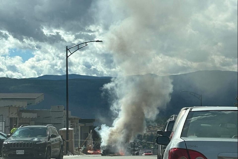 A vehicle fire in the 900 block of Kelowna's Loseth Drive on Aug. 16, 2025.