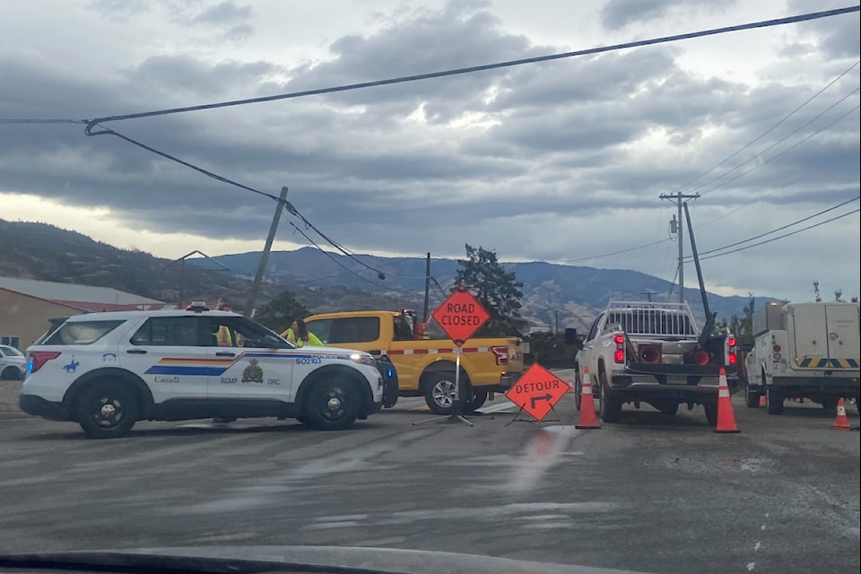 A power line is down on Highway 97 in Osoyoos due to Wednesday's storm.