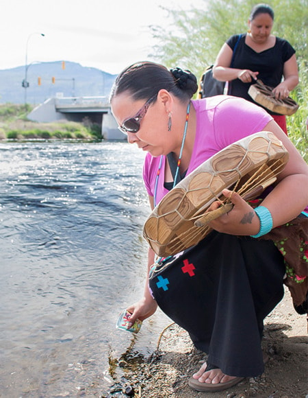 ceremonial release of sockeye salmon fry by the Penticton Indian Band into the Okanagan River channel.