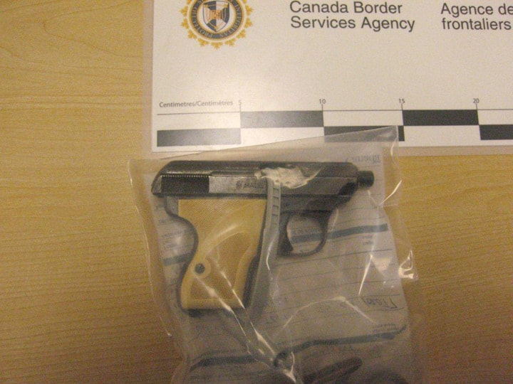 A .25 calibre semi-automatic pistol seized at the Osoyoos border crossing.