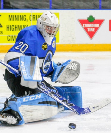 Vees goale Mathew Robson deflects a shot.