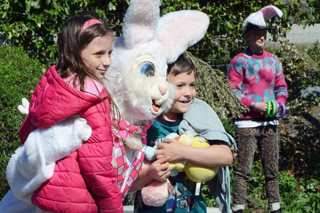 The Easter Bunny was one of the main attractions at the Easter Fun Day at Don & Anna’s Greenhouses Sunday. (Mark Brett - Western News)