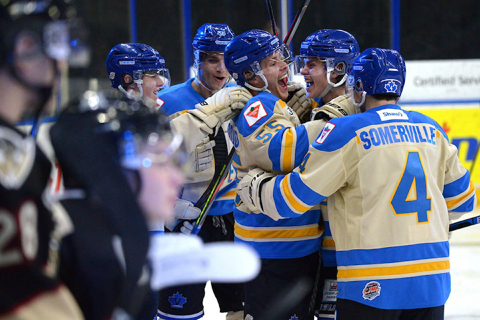 The Penticton Vees were the champs during Friday night’s game against the West Kelowna Warriors. Fans’ teddy bear donations flew onto the ice in just under one minute into the first period. (Phil McLachlan - Western News)