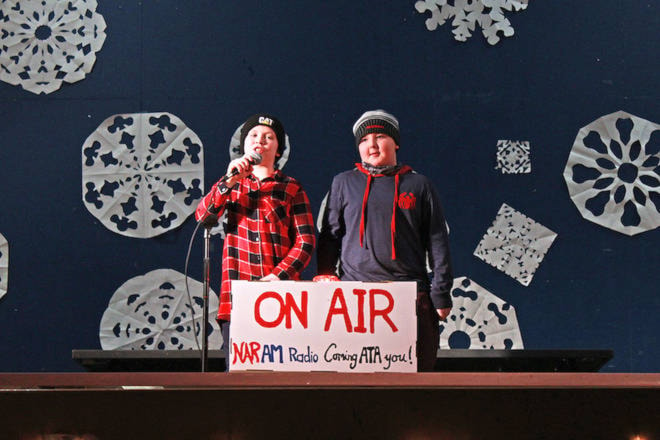 Hailey and Jaxsen, students at the Naramata Elementary School, put on a wonderful performance as Canada’s lovable brothers Bob and Doug Mckenzie in the school’s Christmas concert. The staff and students put on two performances of the concert on Dec. 13, which were both well-attended by friends and family. (Jordyn Thomson - Western News)