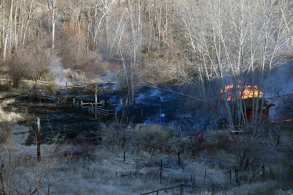 A grass fire on PIB land Saturday spread 200 by 100 feet before crews contained it. (Contributed)