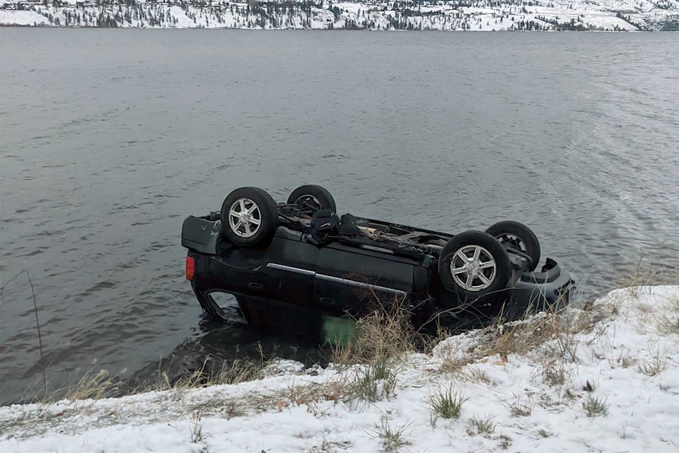 The vehicle currently sitting in Skaha Lake. (Patricia Cunningham - Facebook)