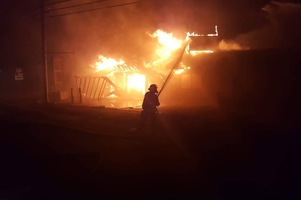 A structure at Highway 97 and Road 1 went up in flames Thursday night. (Oliver Fire Department)