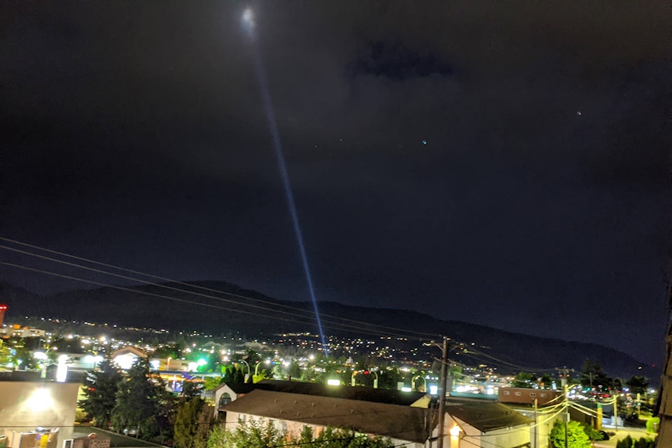 Many Pentictonites were wondering about the the large searchlight in the sky Thursday May 20, 2021. (Jesse Day/Western News)