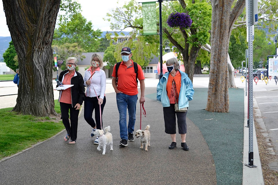 Longtime SOWINS volunteer Diane Fru (far left) walks with members of her family as they Walk To End Abuse Sunday, June 13, 2021. South Okanagan Women In Needs Society (SOWINS) raised a record amount this year. (Monique Tamminga Western News)