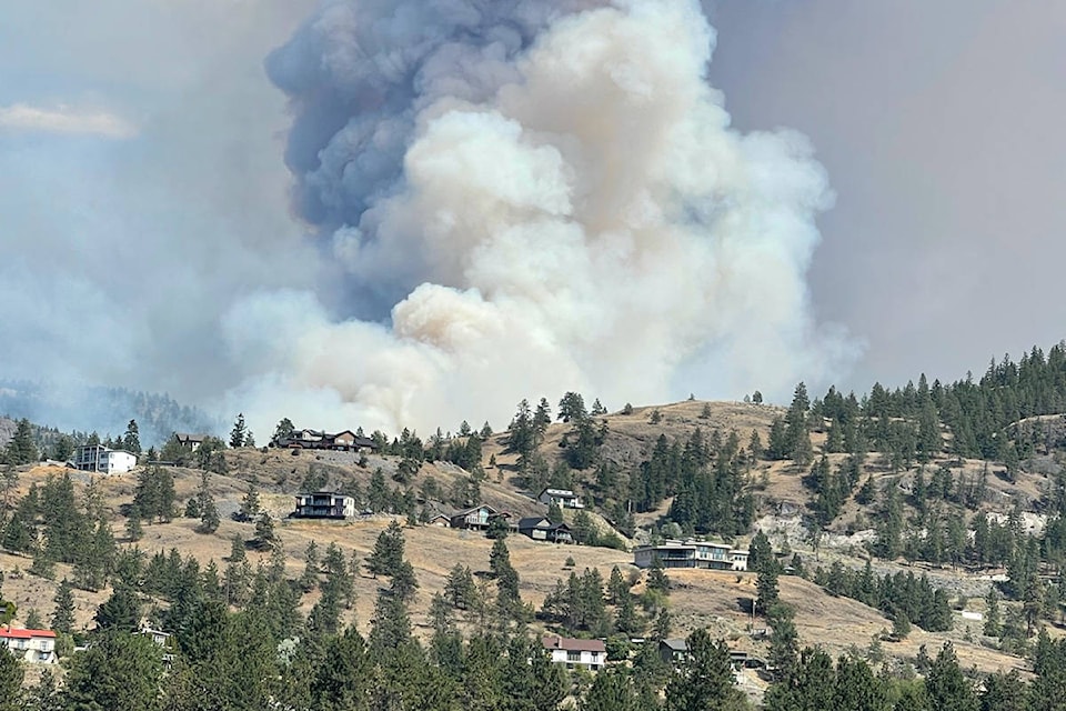 OK Falls fire grows to over 100 ha and an evacuation order has been issued for 77 homes on Sunday. (Sue Birds photo) OK Falls fire grows to over 100 ha and an evacuation order has been issued for 77 homes on Sunday. (Sue Birds photo)