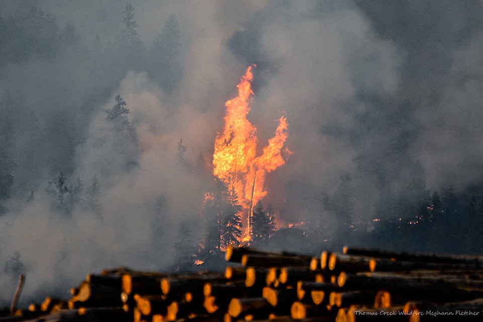 This is a close up of the raging wildfire firefighters are battling Sunday night at the Thomas Creek wildfire. (Meghann Fletcher photo)