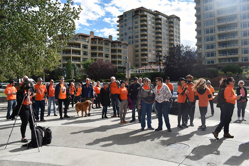 Hundreds gathered to walk from the Peach to the Okanagan Nation’s Residential School Survivor Memorial in Penticton to mark the first Truth and Reconciliation Day. (Brennan Phillips - Western News)