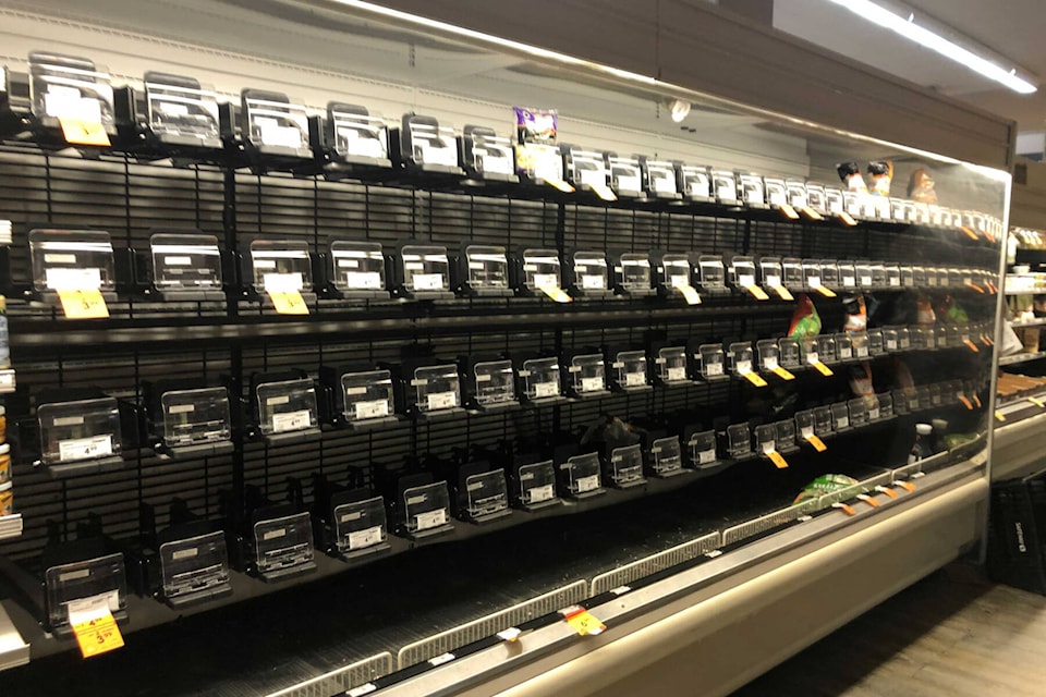 Grocery stores have no supply of produce and milk because truck deliveries from the Lower Mainland have been cut off by closed highways. (Contributed)