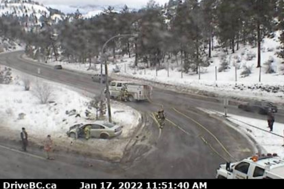 A vehicle incident has closed the Highway 3 turnoff onto Highway 97 in Kaleden. (DriveBC Webcam)