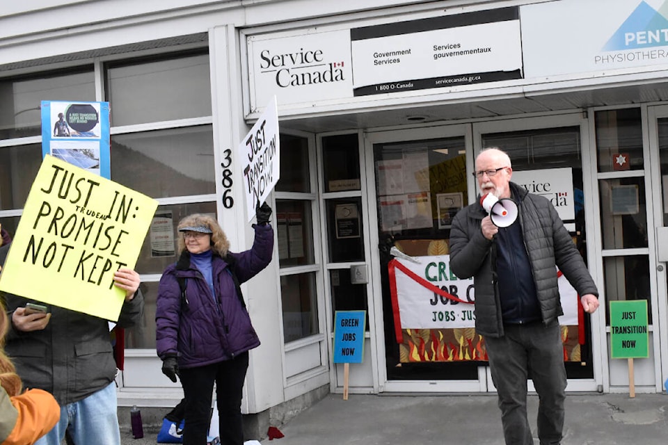 South Okanagan — West Kootenay MP Richard Cannings spoke in front of dozens of community members outside Penticton’s Service Canada building on 386 Ellis Street during a climate change rally on Saturday (March 12) (Logan Lockhart, Western News)