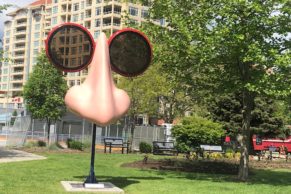 Vancouver artist Ron Simmer’s ‘What Does the Nose Know’ is located beside City Hall. (Monique Tamminga Western News)