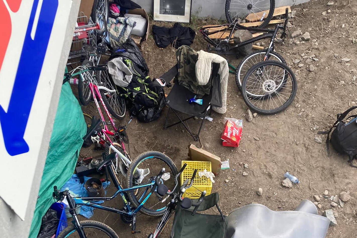 A Penticton resident took this photo of the assortment of bikes at an encampment underneath the Green Mountain Road bridge at the Channel Parkway in Penticton. Bylaw officers recognize this camp is gathering a high amount of stolen goods. (Facebook)