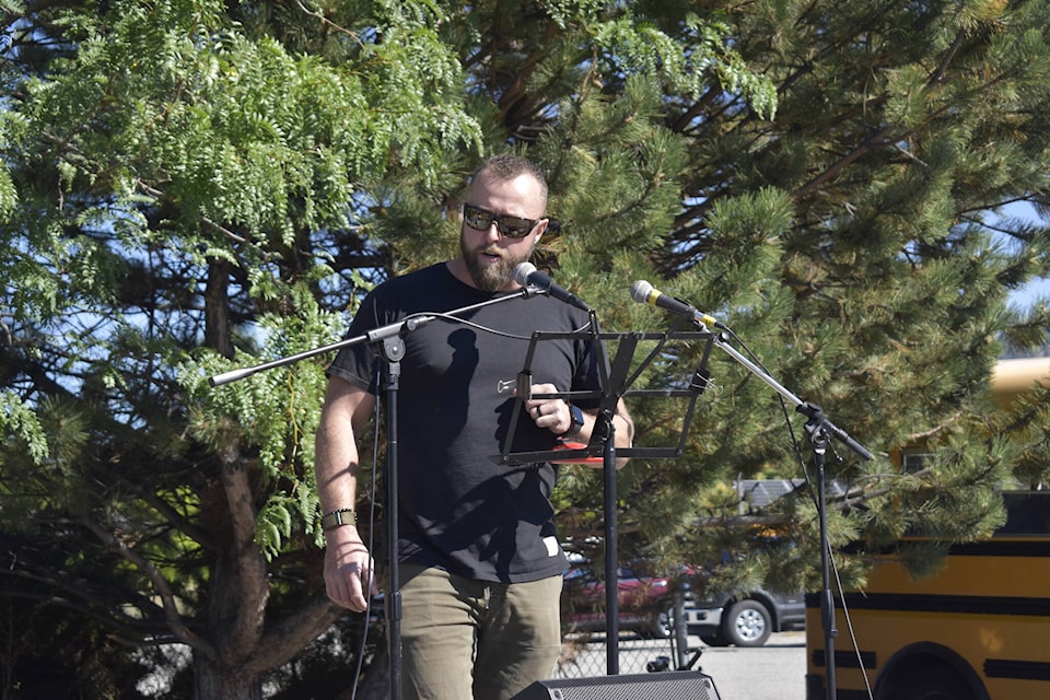 Jason Reynen, the leader of Clean Streets Penticton, spoke to a group of supporters Saturday morning outside the Whole Sale Club after announcing his candidacy for mayor earlier this week.