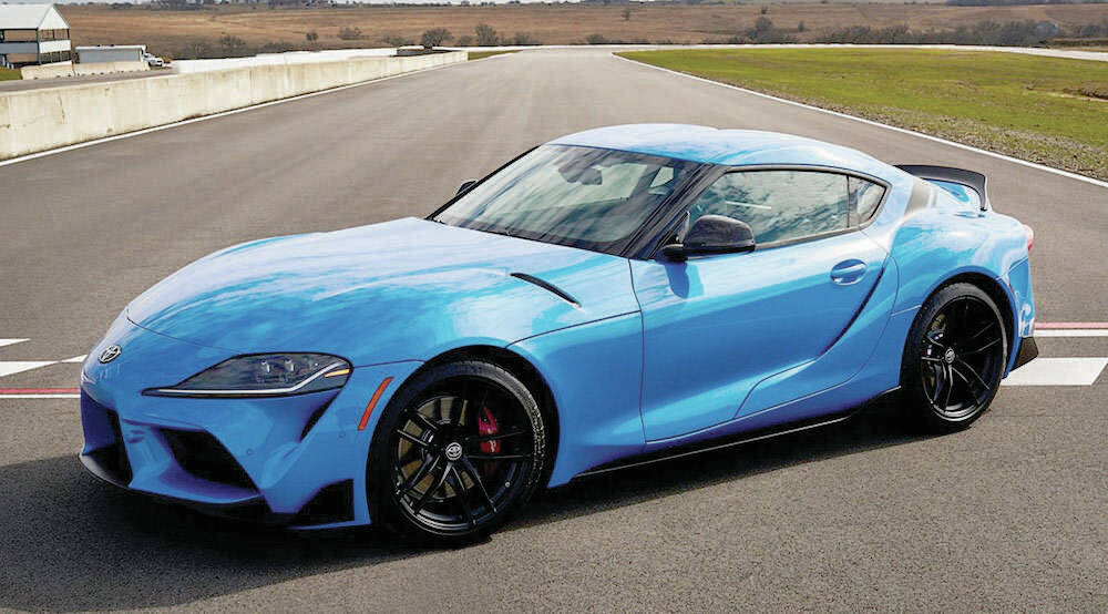 For 2023, Toyota says a six-speed stick will be offered for the Supra, along with the current eight-speed automatic. PHOTO: TOYOTA