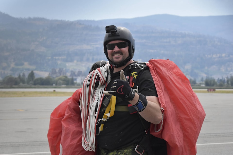 The SkyHawks parachute team spent the morning at Penticton’s airport for a community meet-and-greet and demonstration ahead of their show at Peach Fest 2022. (Logan Lockhart- Western News)